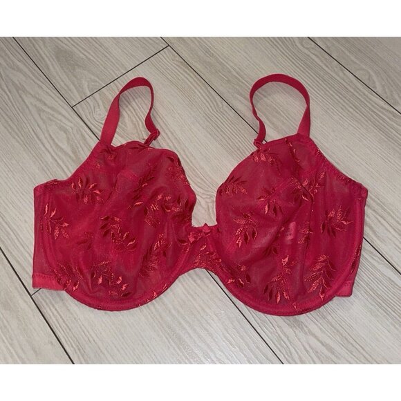 Panache Superbra Tango II 3256 Embroidered Sheer Balconette Bra Sheer 32G Red - Picture 2 of 6